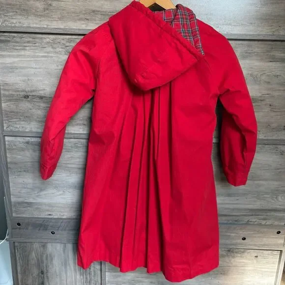 London Fog 7 Red Hooded Jacket Fleece Lined Classic Preppy Luxury Vintage Style